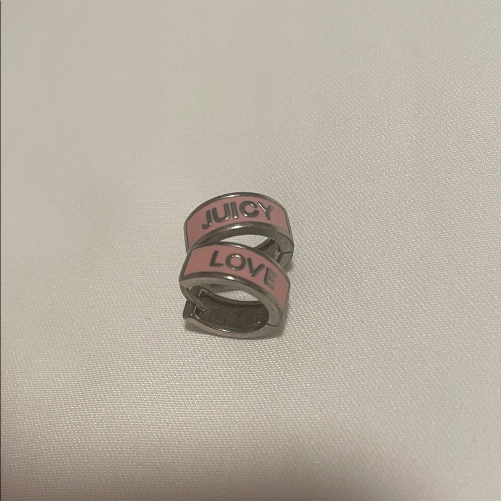 Vintage Juicy Couture Pink and Silver Love Hoop Earrings